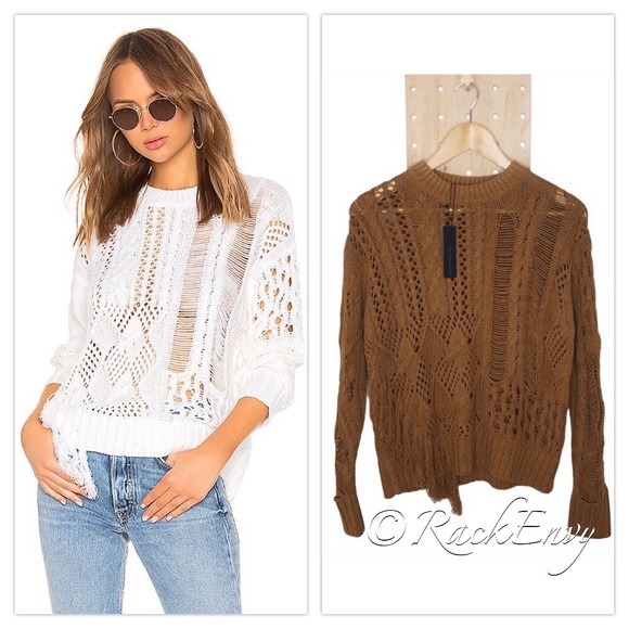 NWT 360 CASHMERE TENLEY CABLE KNIT FRINGE SWEATER - Picture 1 of 6